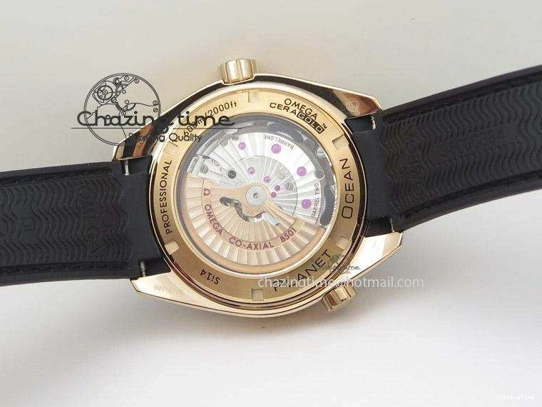 0112 Bright Planet Ocean Professional Rose Gold Liquid Metal V6F 45mm on Black Rubber Strap A 8287